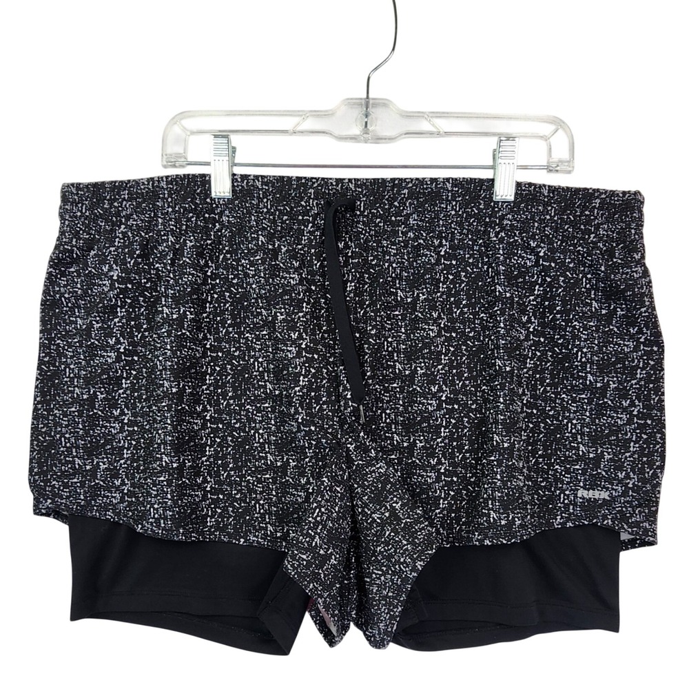 RBX XL Black White 2-in-1 Running Shorts Compression Liner Athletic Gym Workout‎